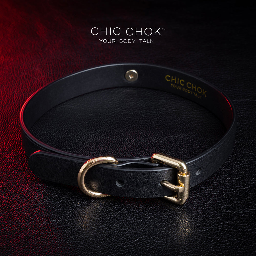 CHIC CHOK independent station gold buckle pure black leather collar: the perfect combination of fashion and elegance