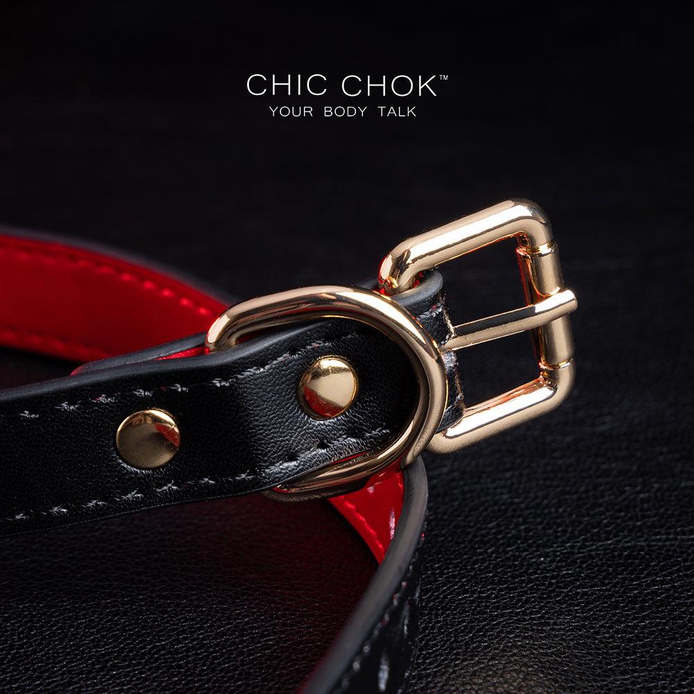 CHIC CHOK stands independently outside the black bell with red stripes inside-show your unique charm.