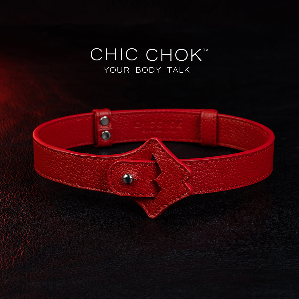 CHICCHOK [Exotic Kiss] Red Lips Shape Adjustable Fashion Leather Choker: A Bold Statement Piece