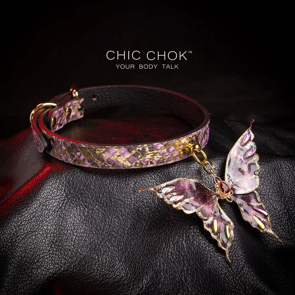 CHICCHOK [Amnesiac Butterfly] - Purple-ish Gold Python Hide Adjustable Choker (Valentine's Day gift)