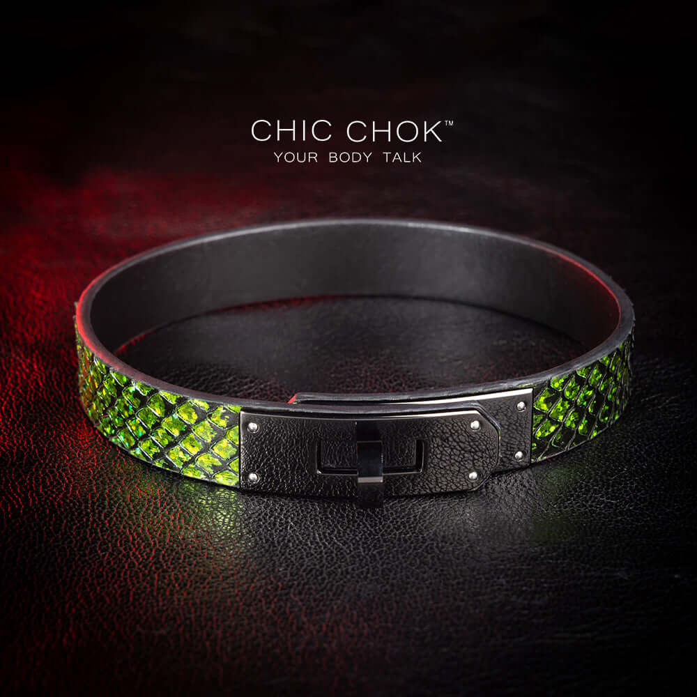 CHICCHOK [Medusa’s Kiss] - Greenish Black Python Hide Classic Non -adjustable Fashion Choker