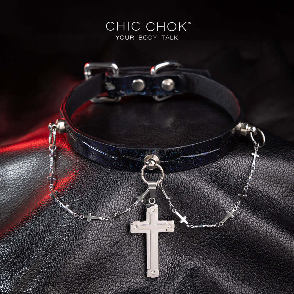 CHICCHOK [Morticia] - Shimmering Alligator Goth Cross Style Fashion Adjustable Choker: A Masterpiece of Craftsmanship and Elegance(Valentine's Day gift)