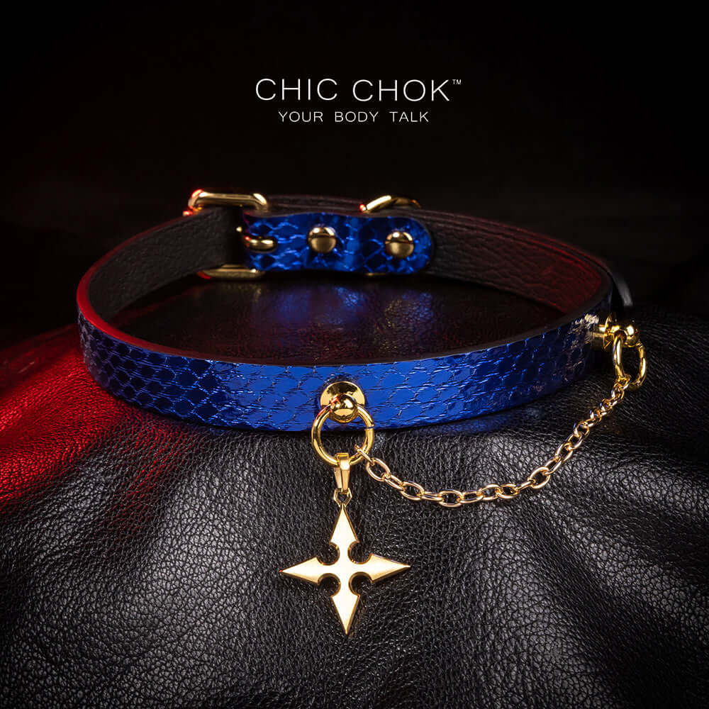 CHICCHOK [Star] - Sapphire Blue Python Hide Fashion Adjustable Choker: A Masterpiece of Elegance（Valentine's Day Style）