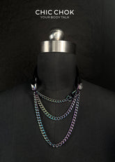 chicchok purple suffocation collar, featured python pattern design, multi-iron light metal ring and chain