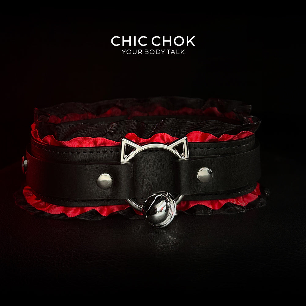 chicchok Black and red classic lace with collar, with traction, for couples