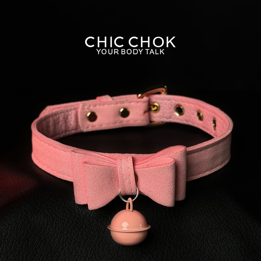 CHICCHOK[ Miss Belle ] Fashion Cute and Lovely Style, Bow Tie with Bell Daily Wear Leather Necklace Choker slipchaincollarwomen Bow Pendant Necklace bow pendant necklace