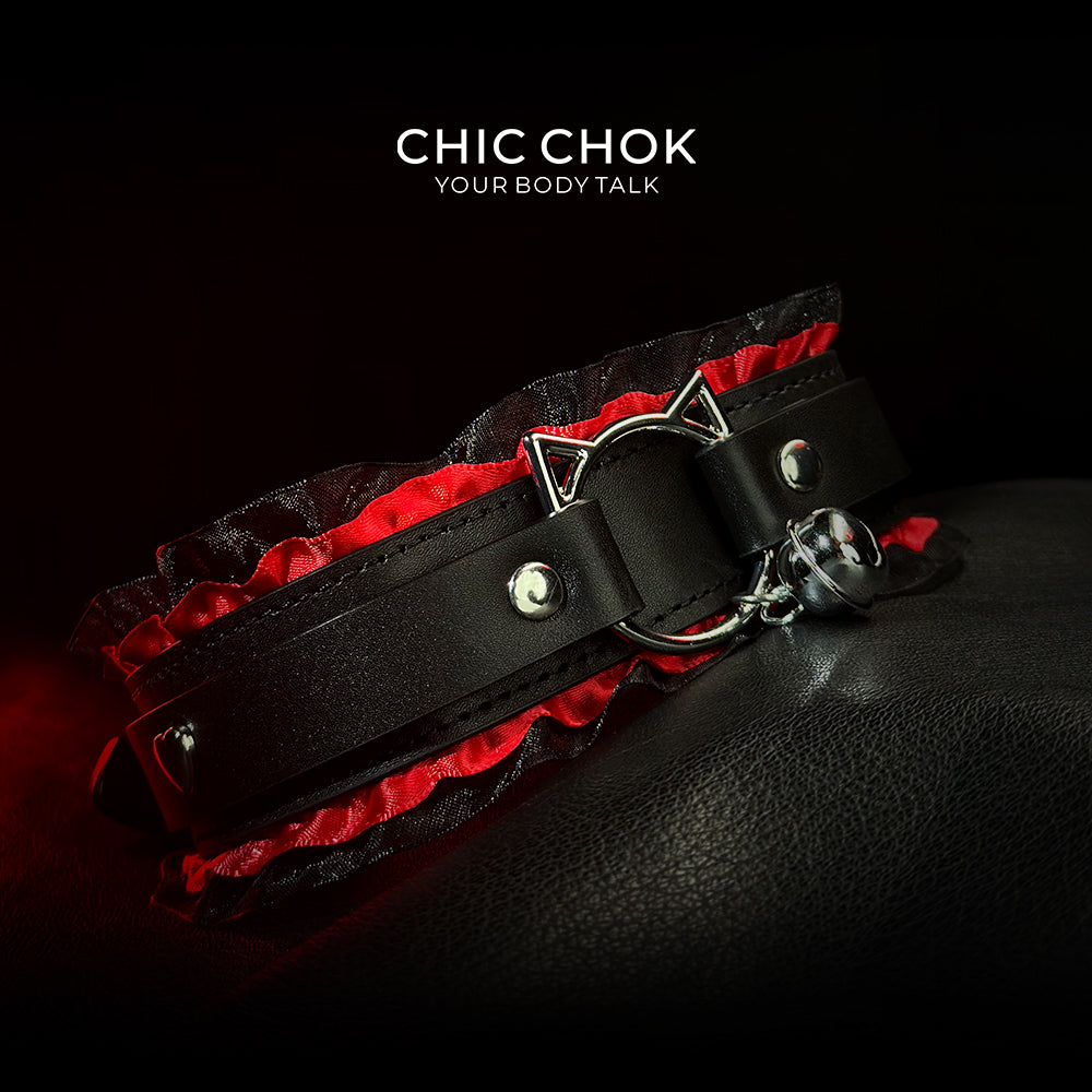 chicchok Black and red classic lace with collar, with traction, for couples