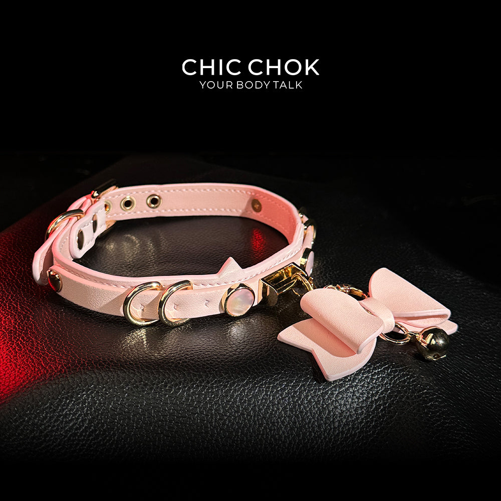 CHIC CHOK [Pearlescent kitty] Moon's Favor Pink Pearl Bow Necklace