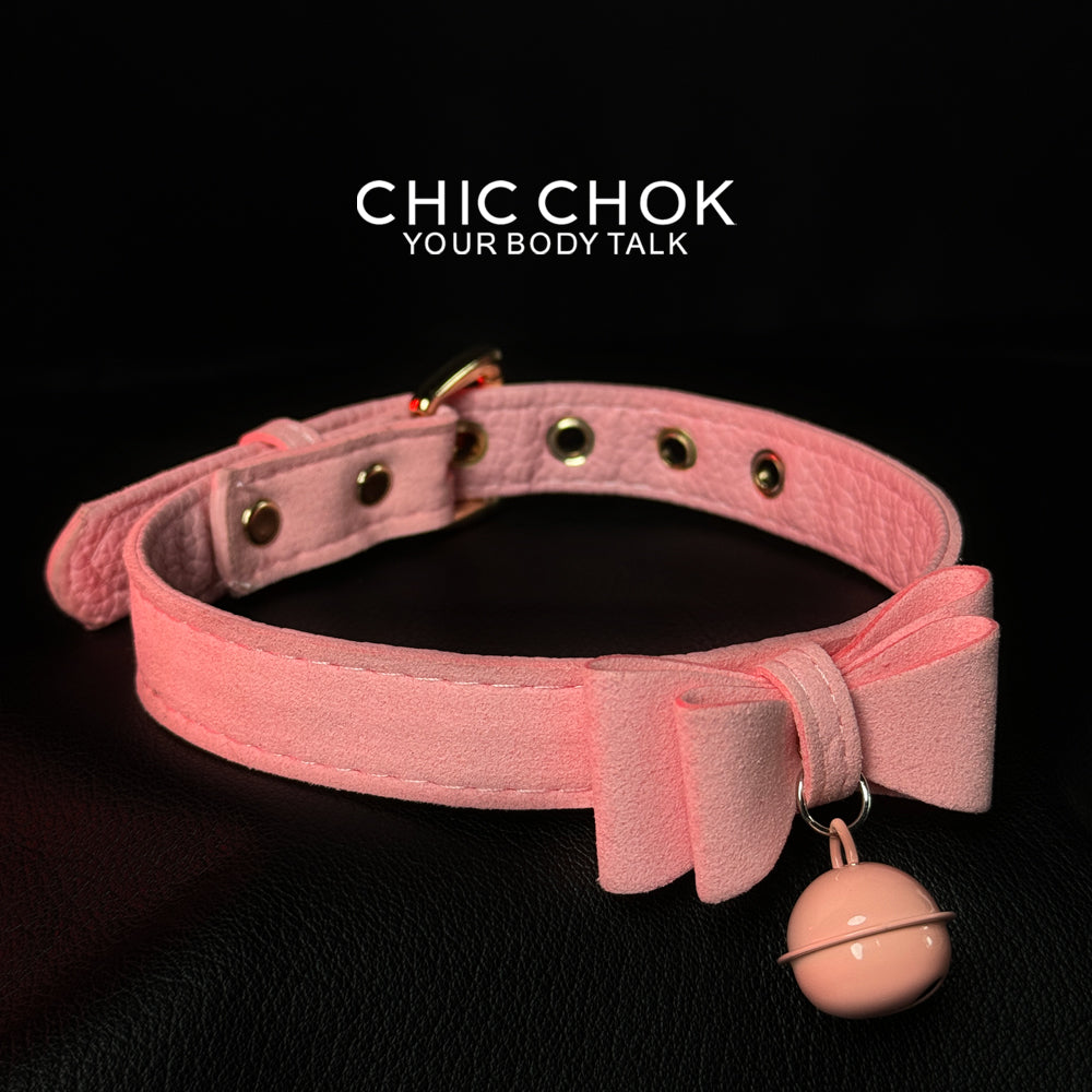 CHICCHOK[ Miss Belle ] Fashion Cute and Lovely Style, Bow Tie with Bell Daily Wear Leather Necklace Choker slipchaincollarwomen Bow Pendant Necklace bow pendant necklace