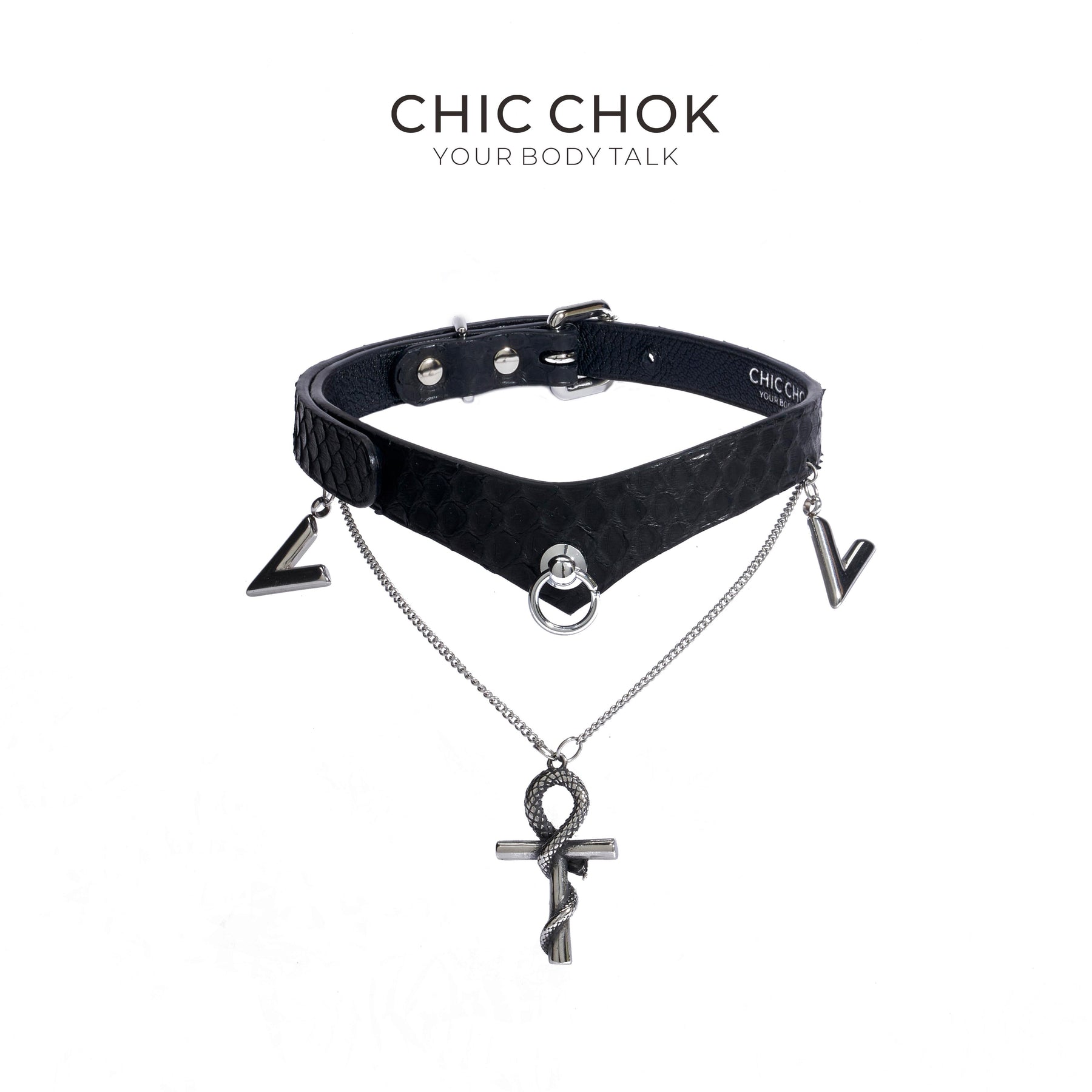 CHICCHOK [Victorian Queen High-end Choker] V-Neck Design, Python Texture, Original Fashion Adjustable Leather Choker Necklace