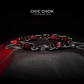 CHICCHOK Goth Flower choker embellishment of bright red hearts