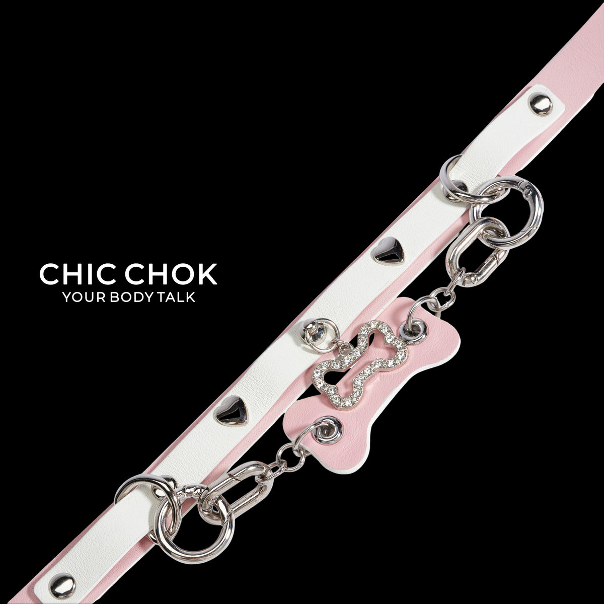 CHICCHOK [Puppy Love] Fashion Cute and Lovely Style, Shiny Bone Shape Pendant Daily Wear Leather Necklace Choker slipchaincollarwomen