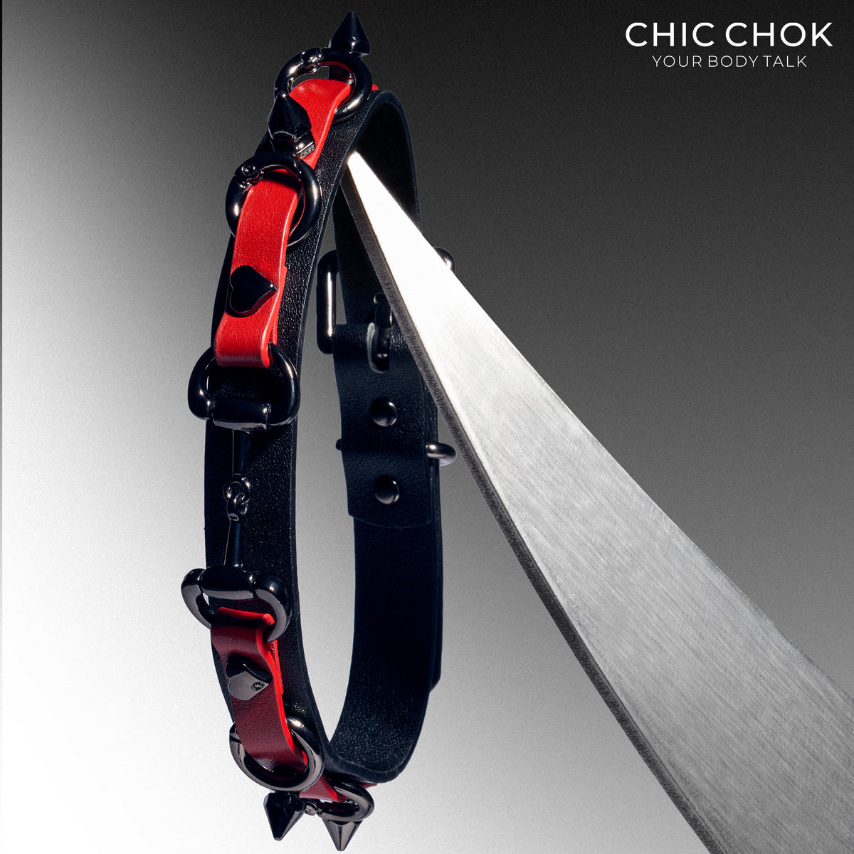 CHICCHOK [Mysterious Queen] Red&Black Spikes Stylish Leather Choker