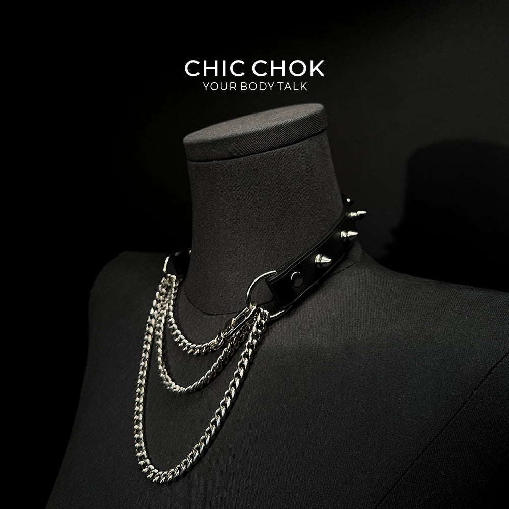 CHICCHOK [Spiked Breathless] Black Collar With Spikes Stylish Pulling Choker Necklace Spikes