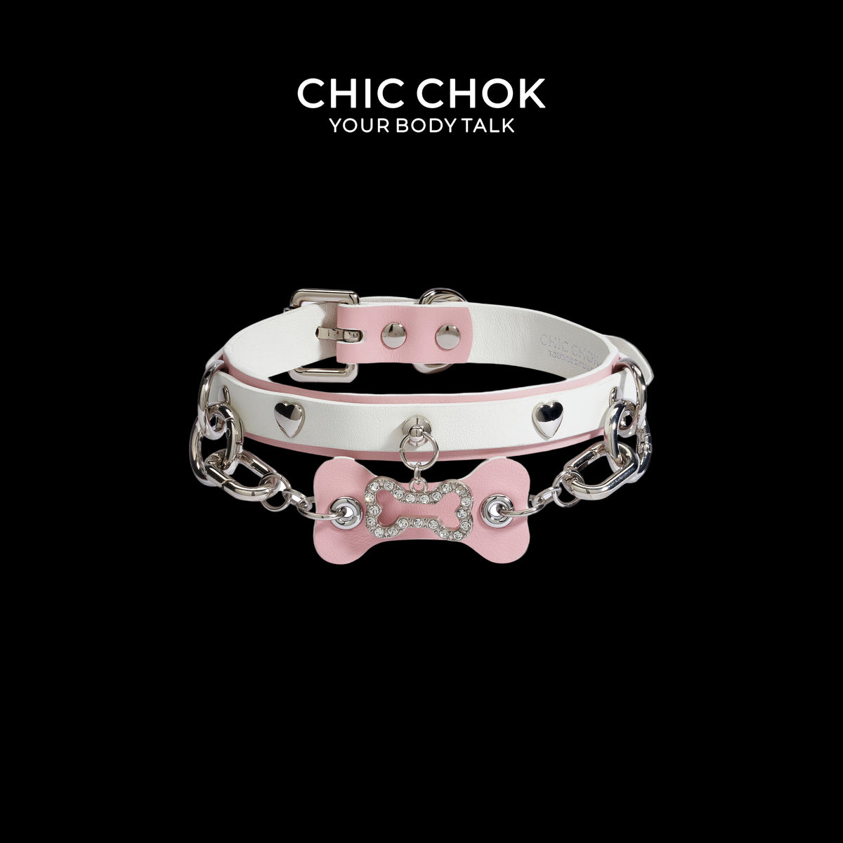 CHICCHOK [Puppy Love] Fashion Cute and Lovely Style, Shiny Bone Shape Pendant Daily Wear Leather Necklace Choker slipchaincollarwomen