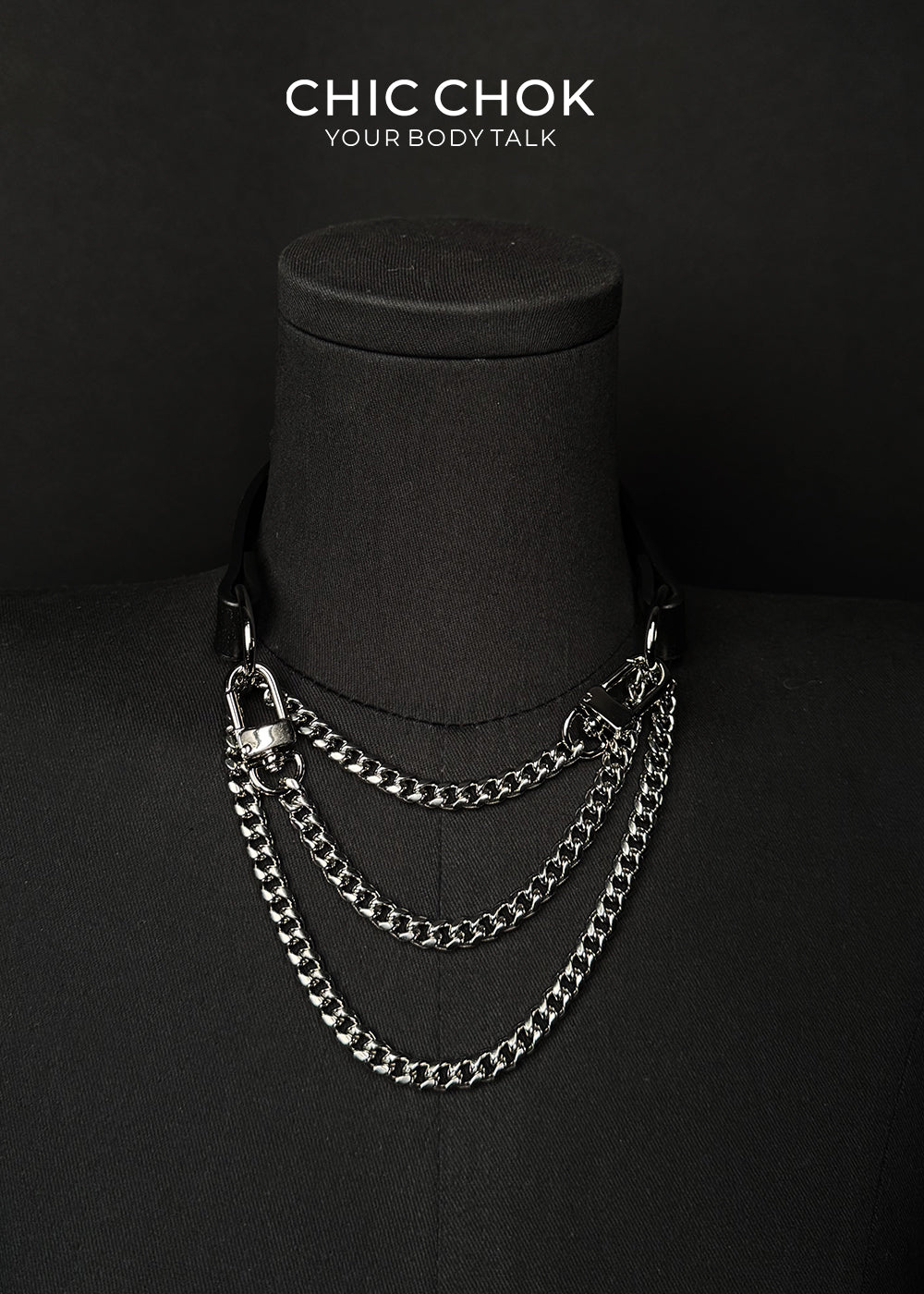 CHICCHOK [Breathless] Fashion Black with Thick Chains, Movable Pulling Chain Daily Wear Leather Necklace Choker versatile wear(Removable chain)