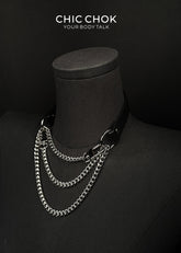 CHICCHOK [Breathless] Fashion Black with Thick Chains, Movable Pulling Chain Daily Wear Leather Necklace Choker versatile wear(Removable chain)