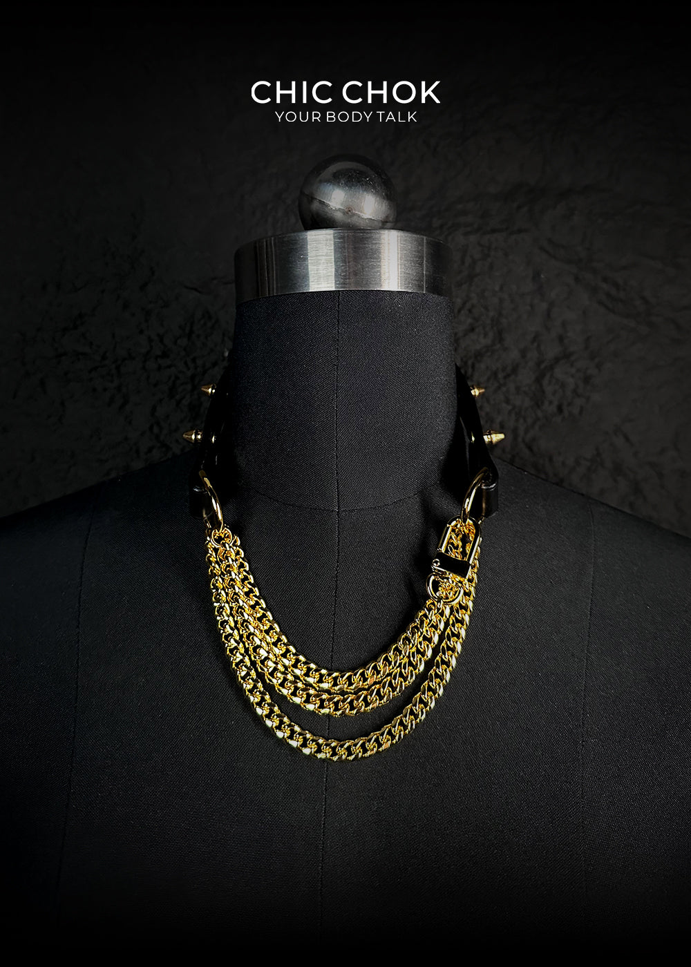 CHICCHOK [Spiked Breathless] Black with Spikes Stylish Pulling Necklace Choker