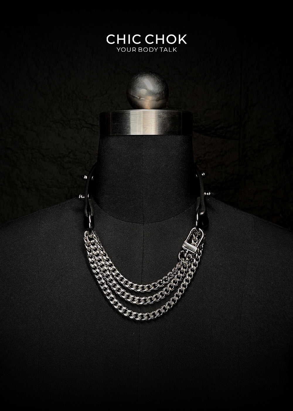 CHICCHOK [Spiked Breathless] Black with Spikes Stylish Pulling Necklace Choker